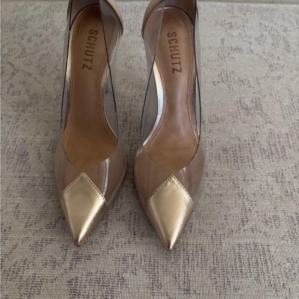 SCHUTZ Women's Gold and Tan Pointed Heels